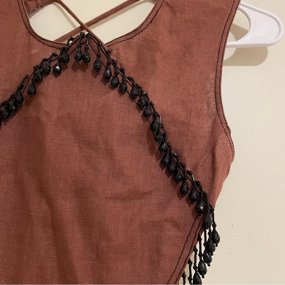 Ganni Hemp Maxi Dress with Beaded Trim Rootbeer Brown - Picture 10 of 16